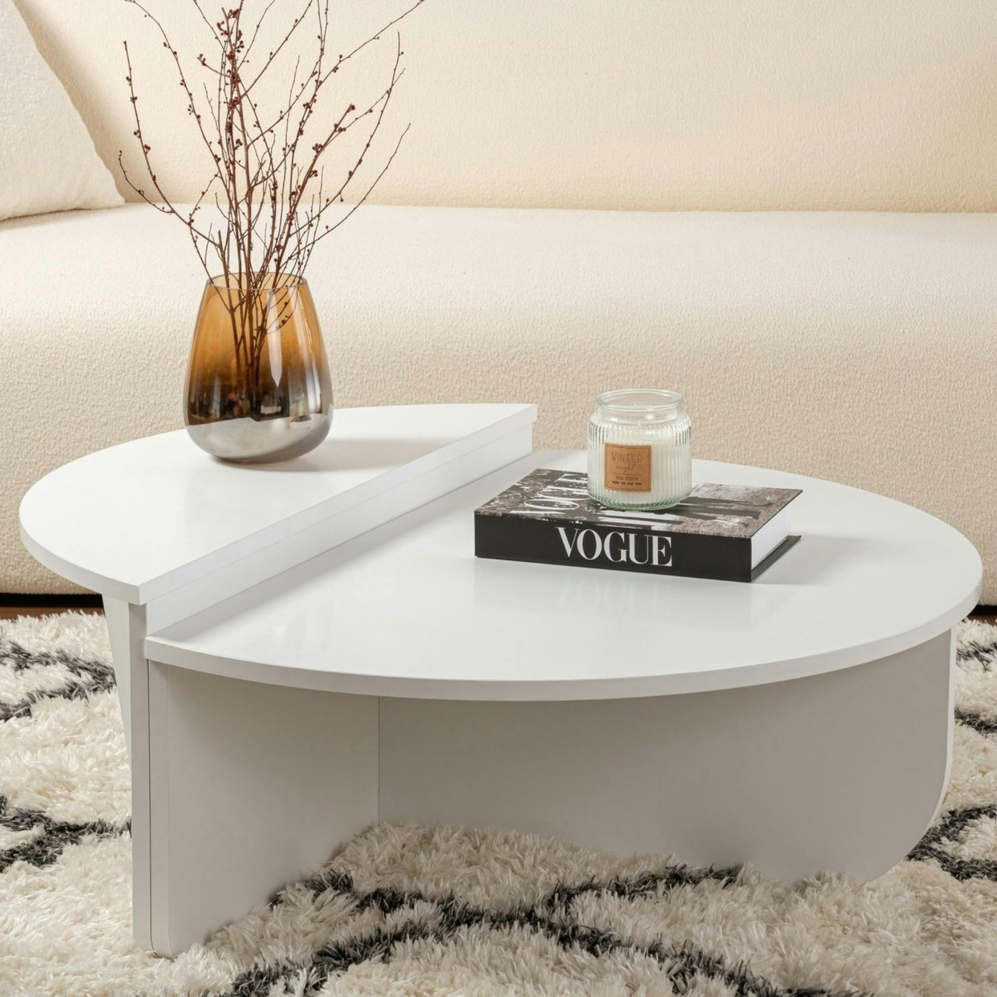 Table basse moderne blanche effet laque - 2 hauteurs MARFA