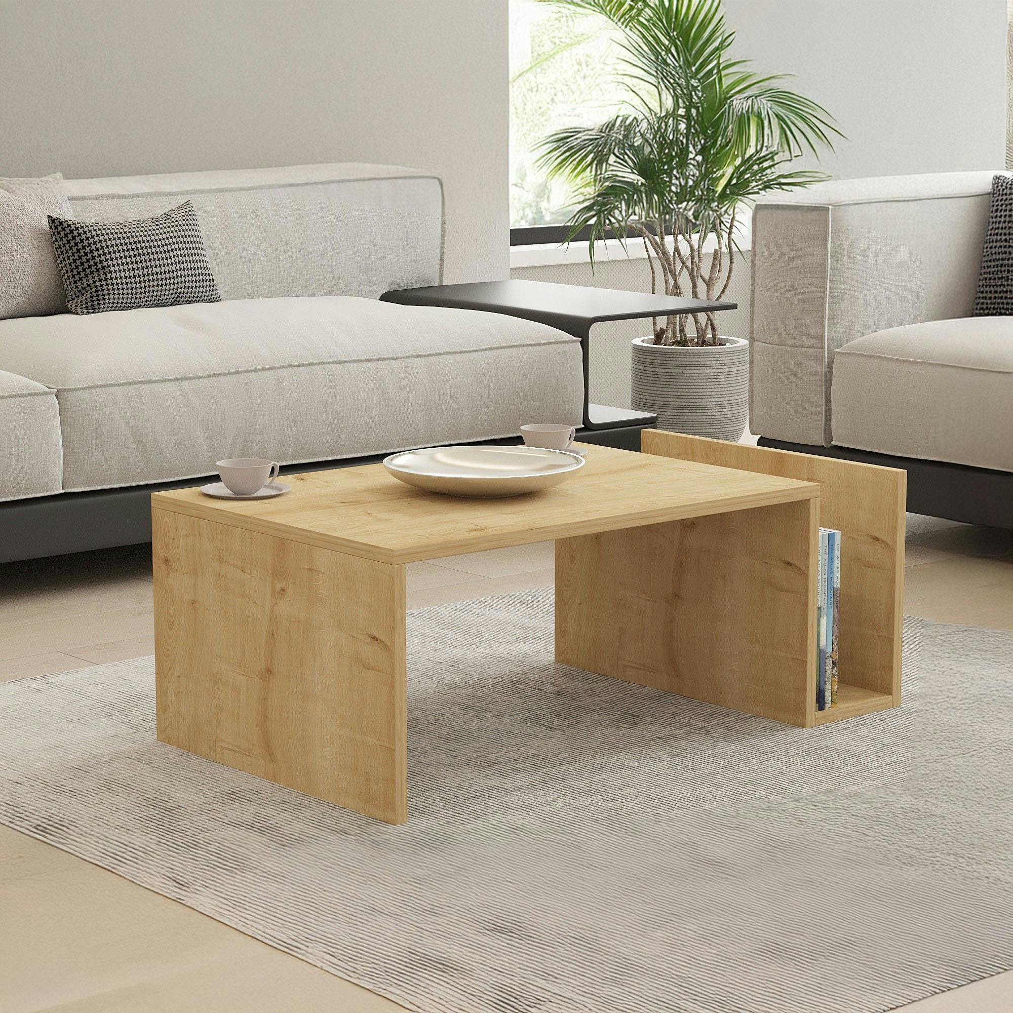 Table basse moderne effet bois avec porte-revues MARFA