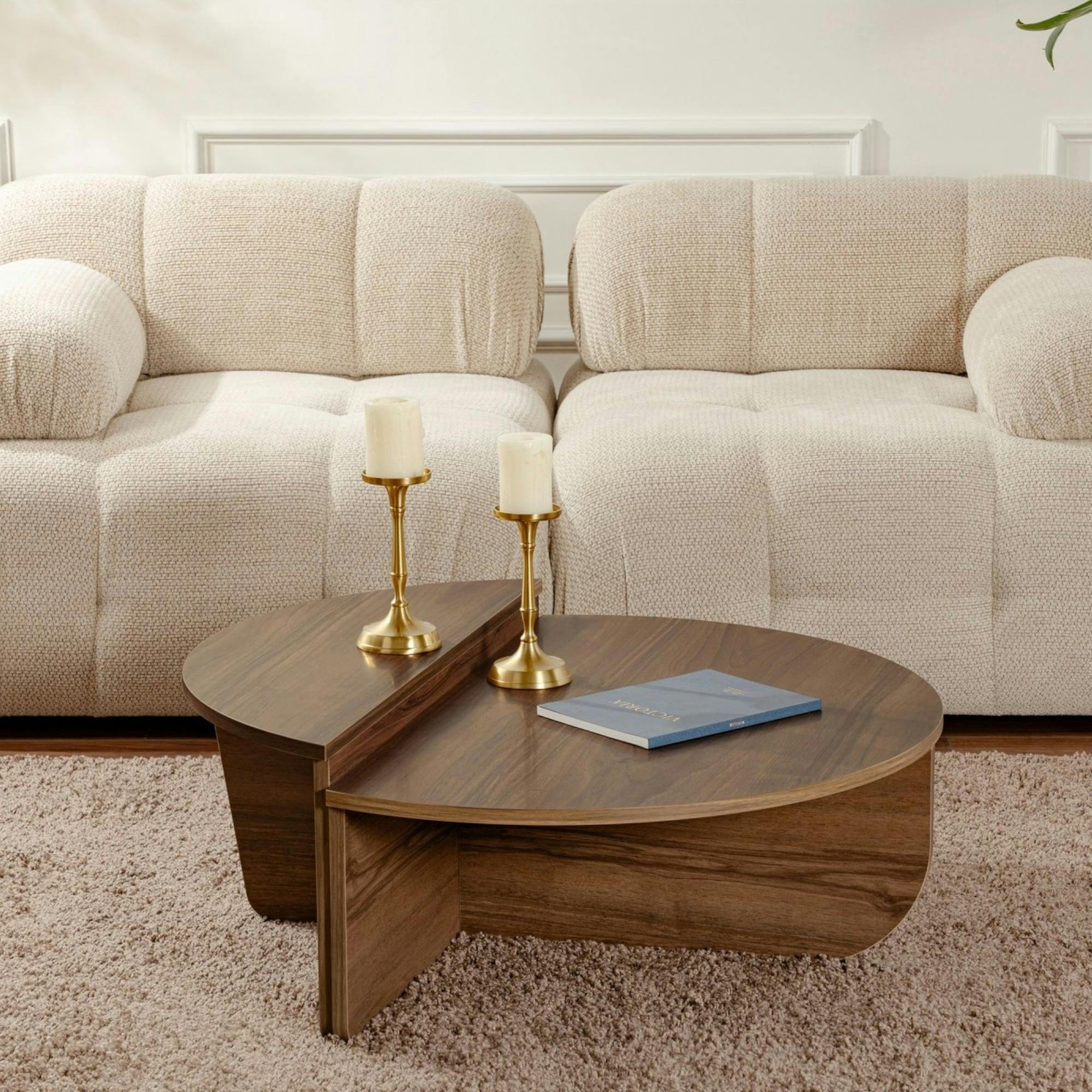 Table basse moderne effet bois de noyer - 2 hauteurs MARFA