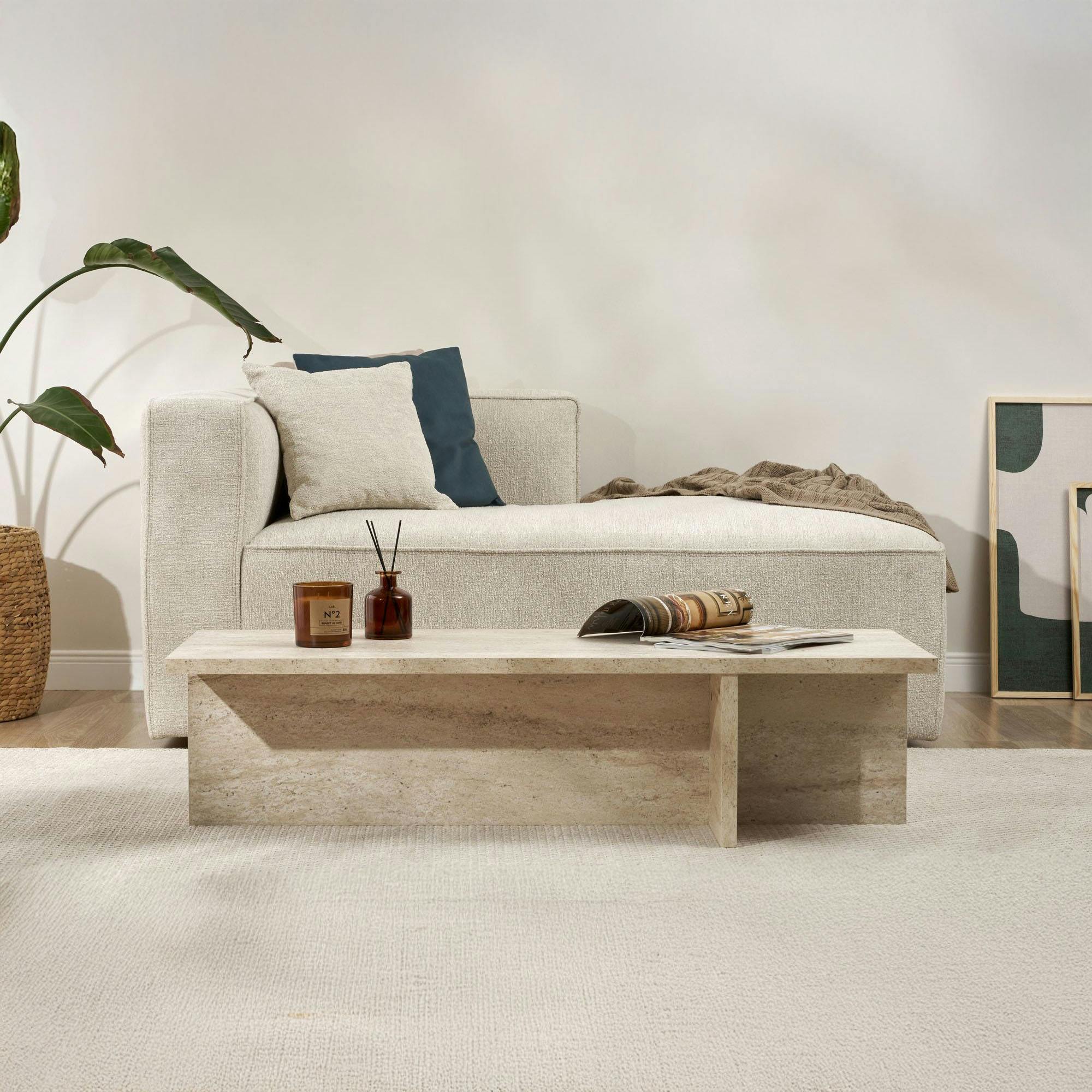 Table basse moderne minimaliste - effet travertin MARFA