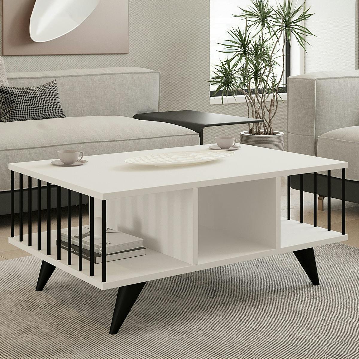 Table basse moderne noire & blanche, rangements ouverts UMEA