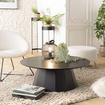  Table basse moderne ronde bois - métal noir  CORUMBA
