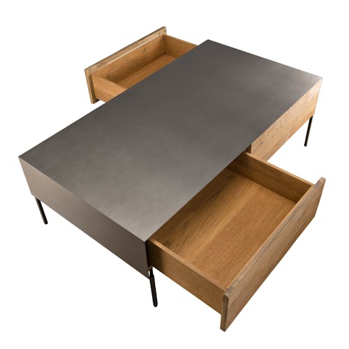 Table basse moderne teck recyclé 2 tiroirs PANAMA