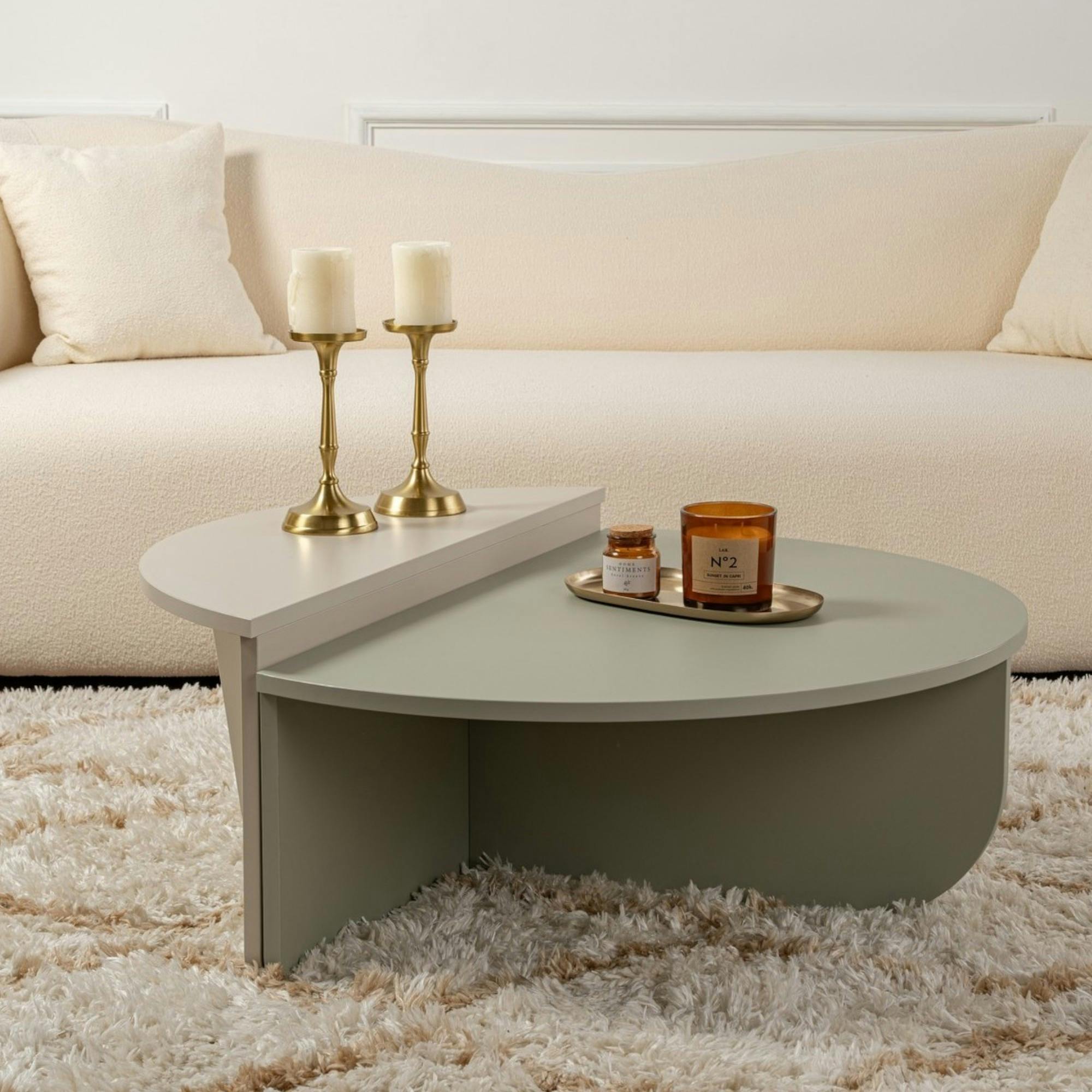 Table basse moderne vert sauge & beige - 2 hauteurs MARFA