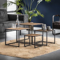 Table basse modulable carrée bois de récupération WELLINGTON (4 pièces)