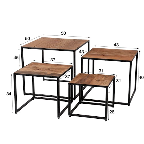 Table basse modulable carrée bois de récupération WELLINGTON (4 pièces)