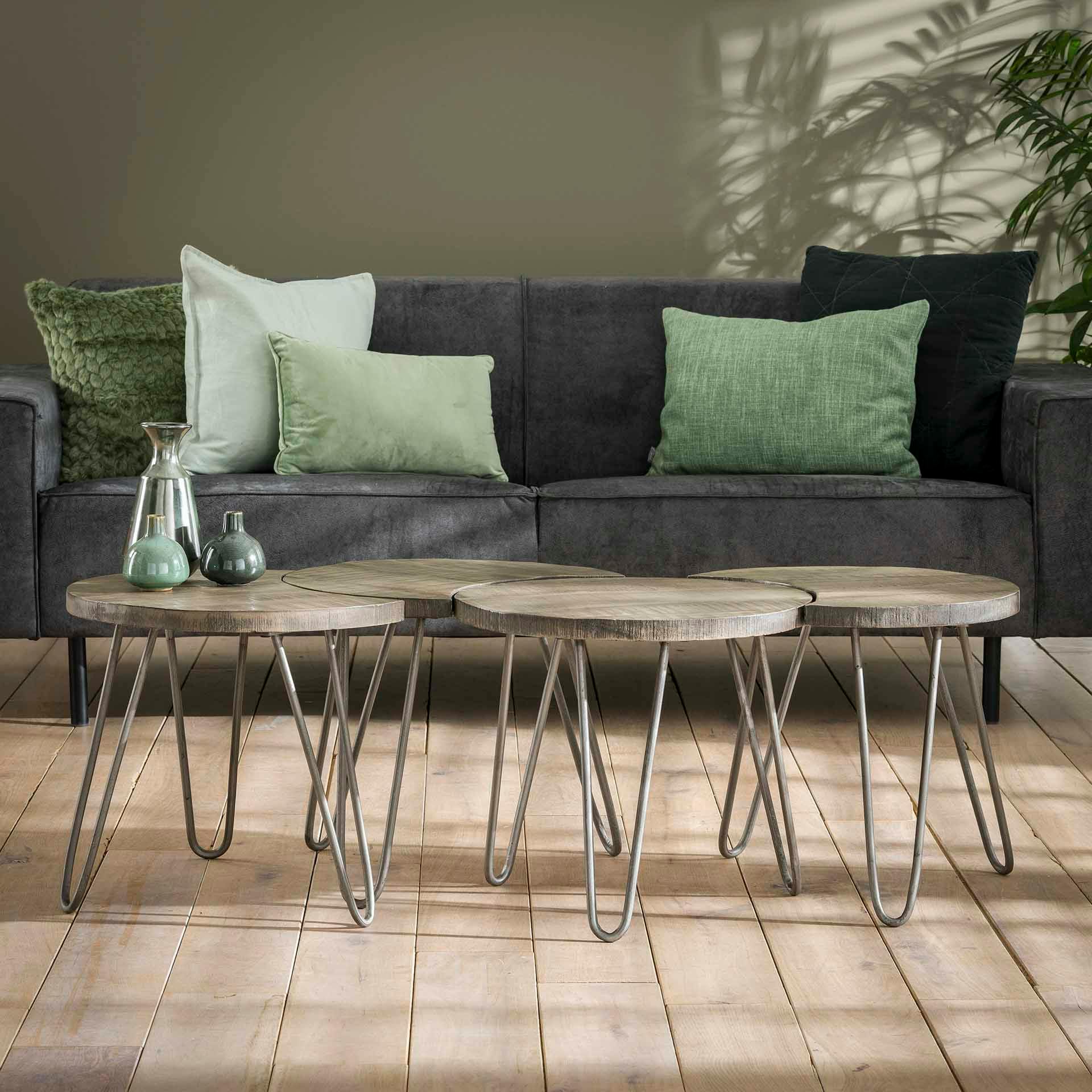 Table basse modulable ronde couleur grise (4 pièces) LUCKNOW