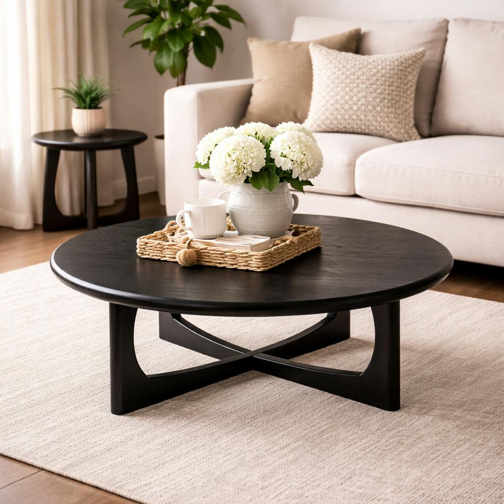 Table basse noire à piètement ajouré Ø70 cm ALMA
