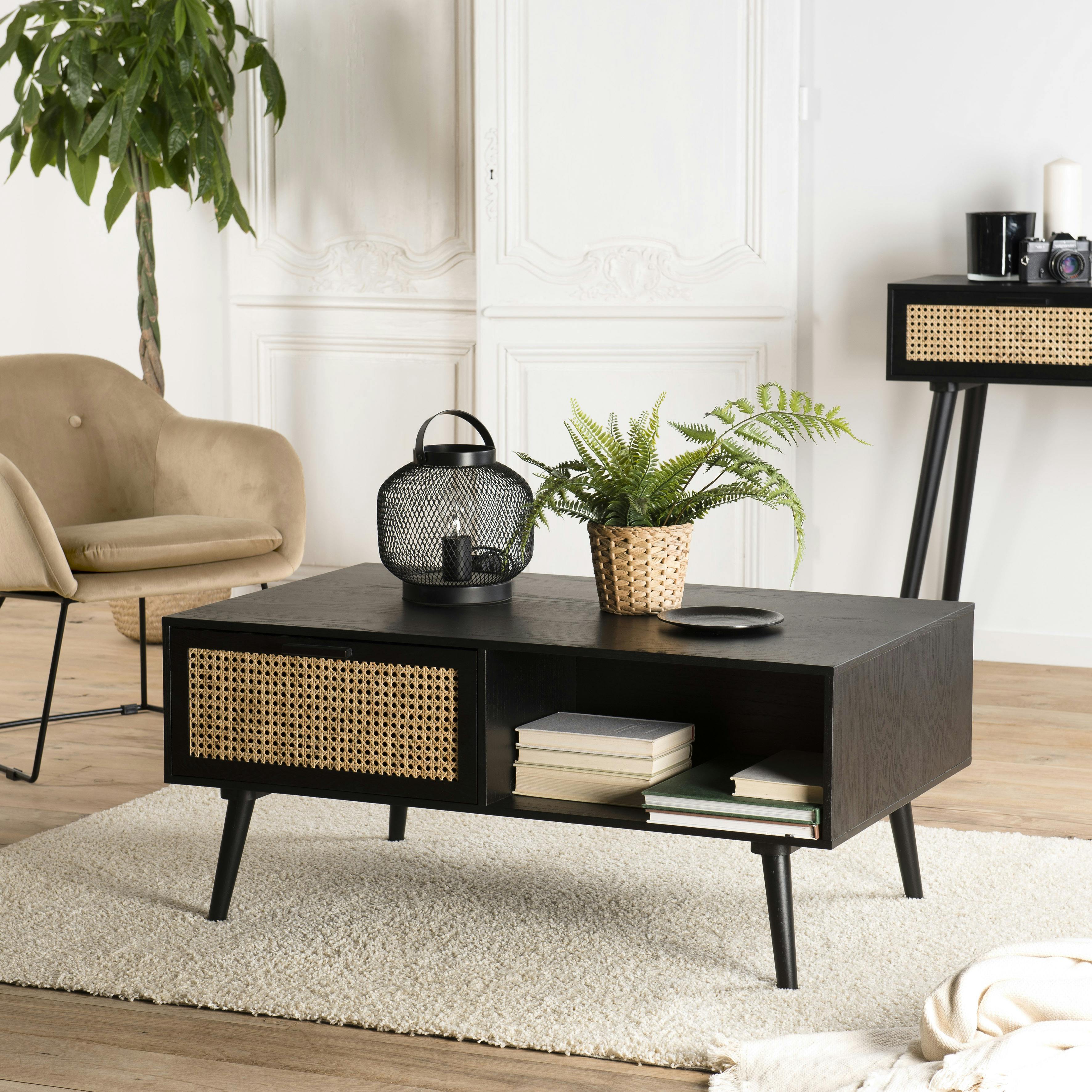 Table basse noire avec cannage PALMA 2