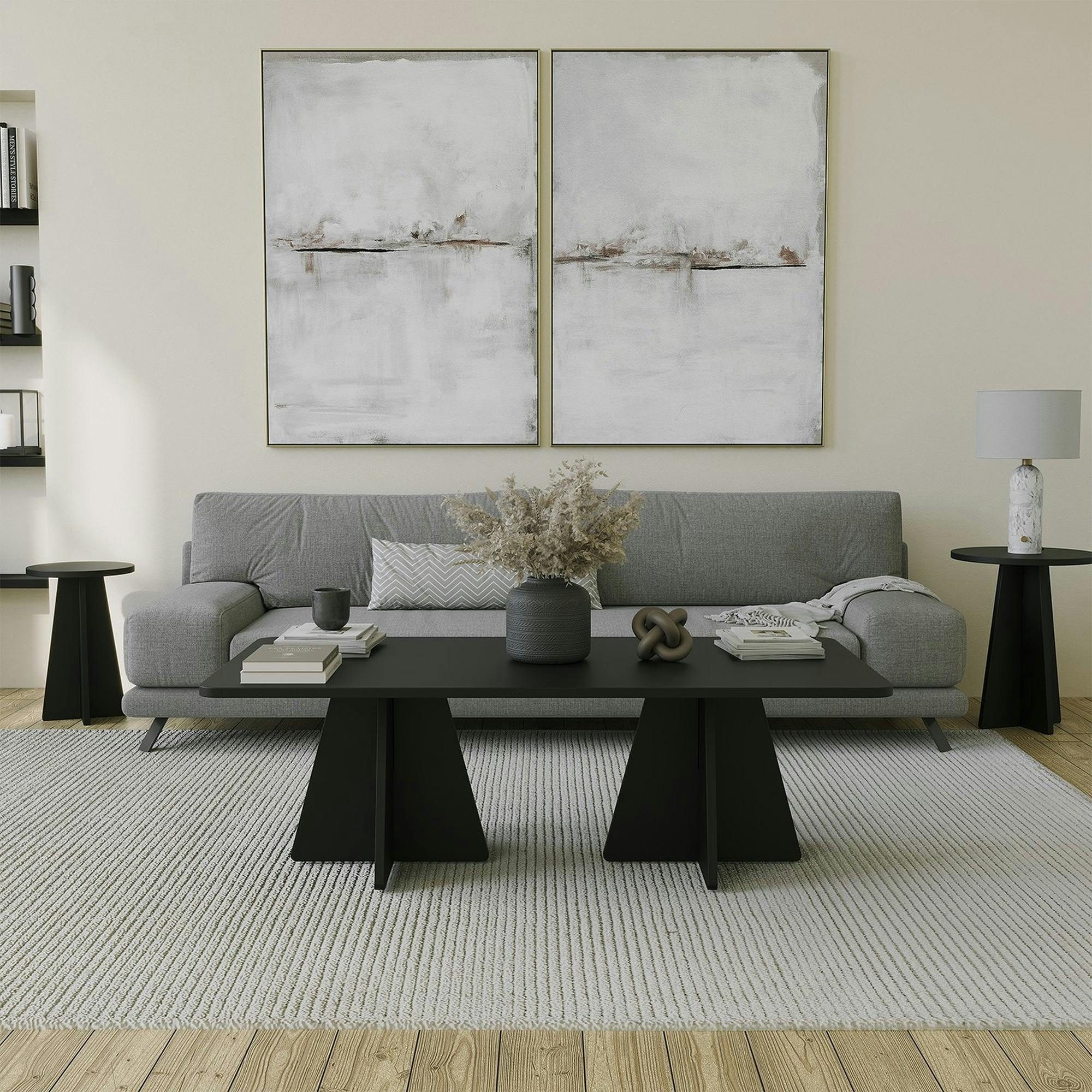 Table basse noire design avec pieds trapèze MARFA