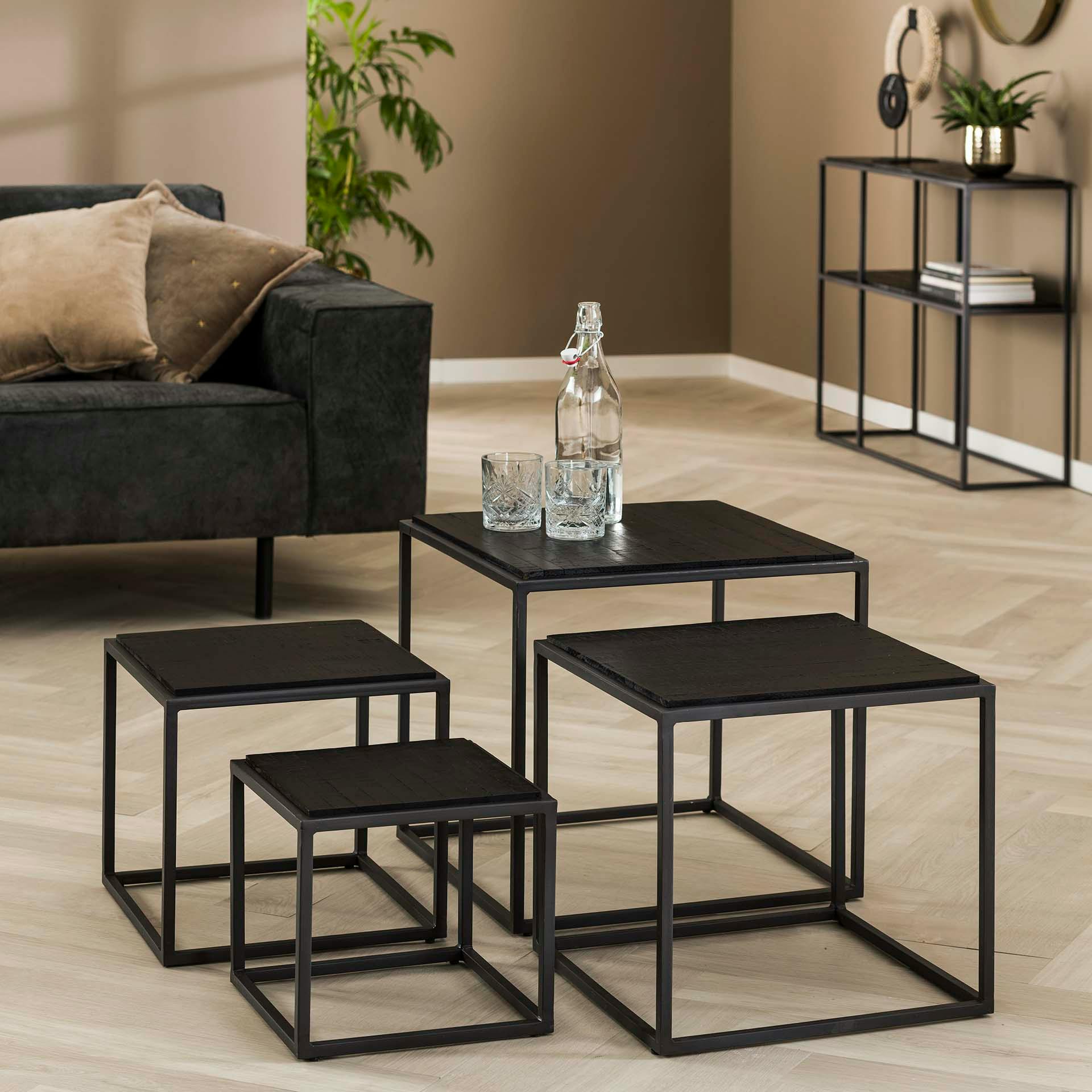 Table basse noire design en bois de teck JAVA (lot de 4)