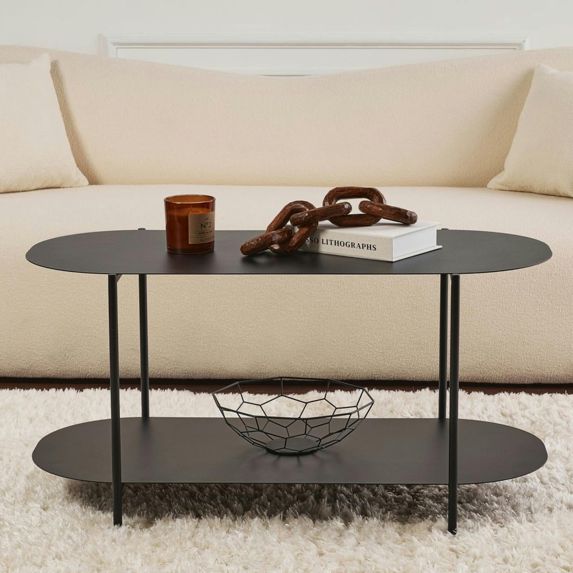 Table basse noire double plateau – forme ovale SFAX
