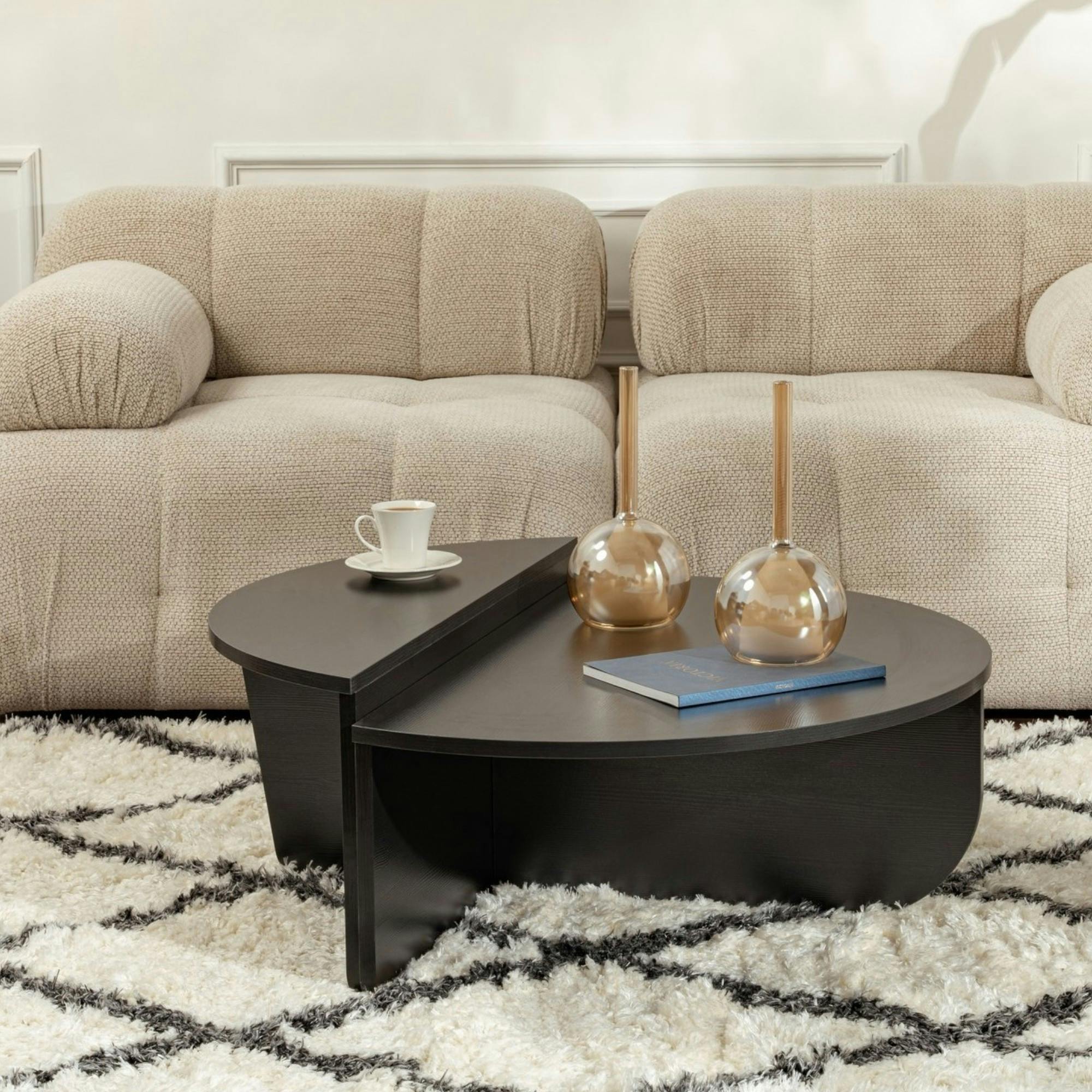 Table basse noire moderne effet bois - 2 hauteurs MARFA