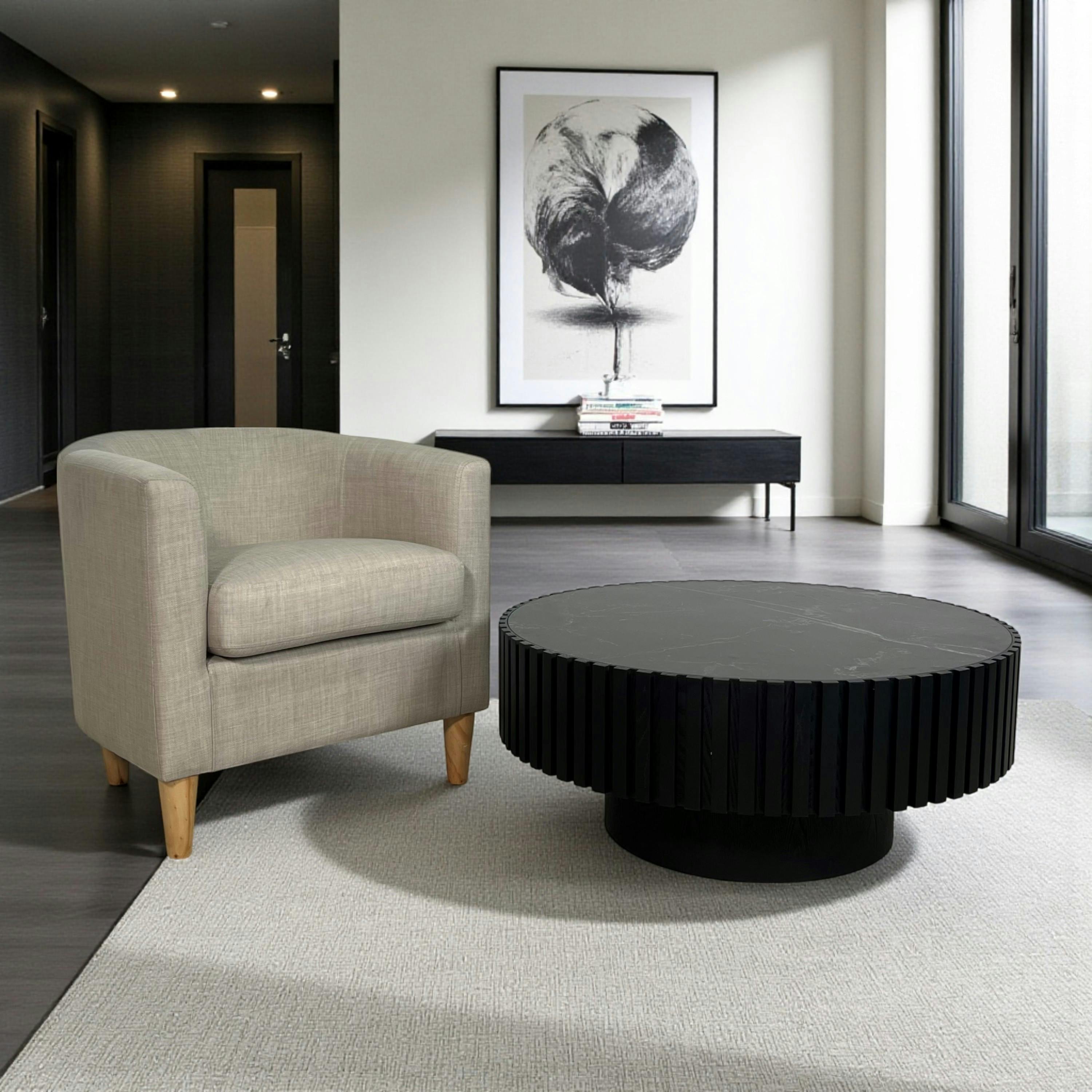 Table basse noire - plateau céramique, bords crantés LOMBARDIE