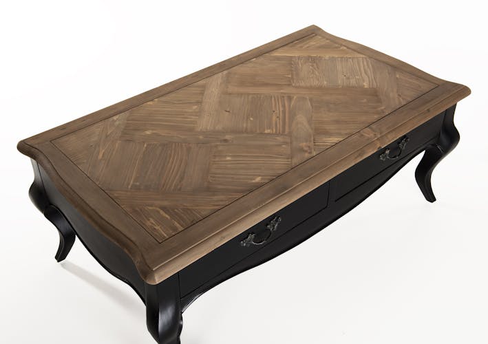 Table basse en bois recycle noir de style romantique