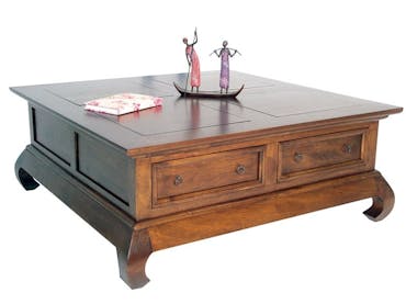  Table basse Opium 4 tiroirs hévéa 100x100cm MAORI