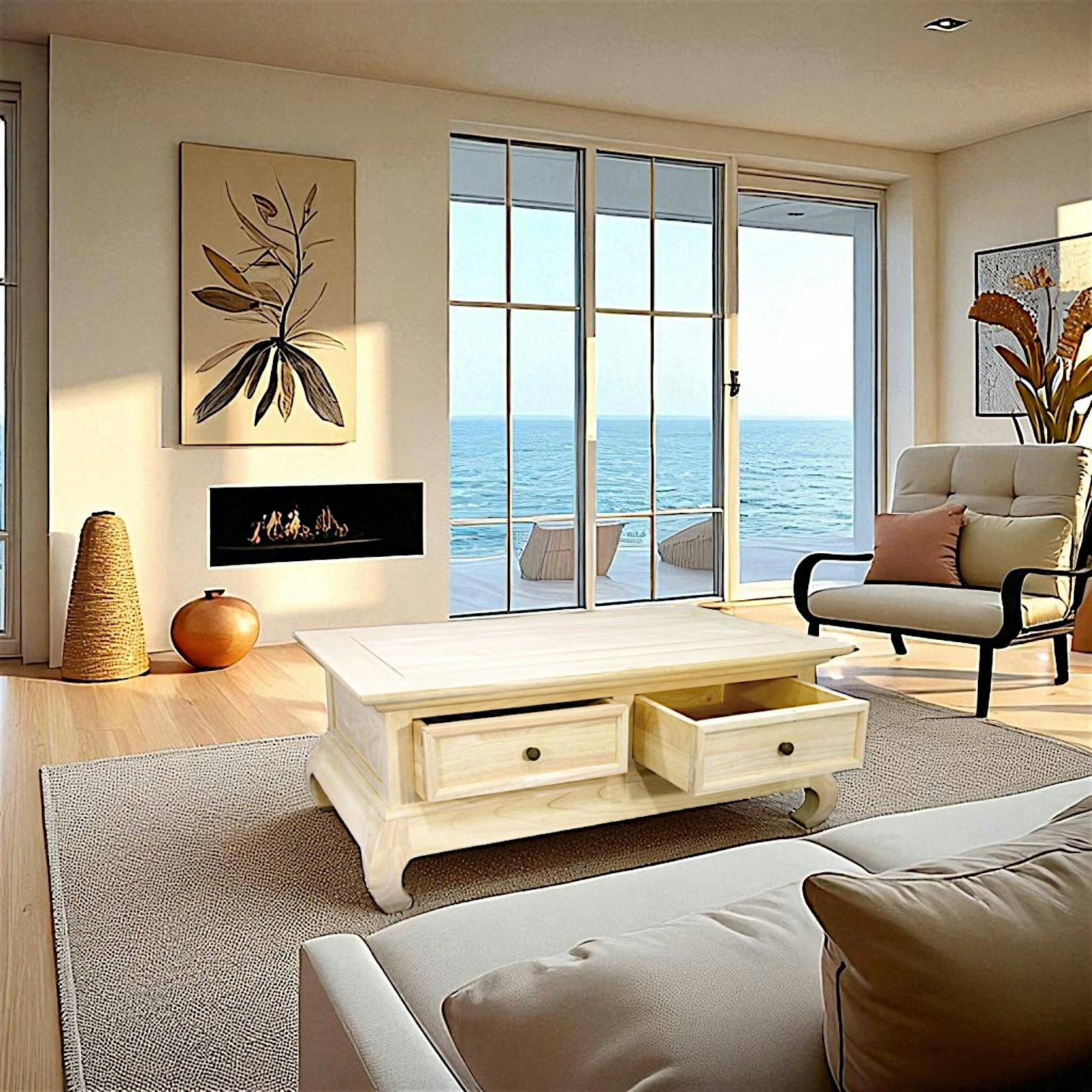 Table basse Opium Hévéa 2 tiroirs 120x60x40cm MAORI