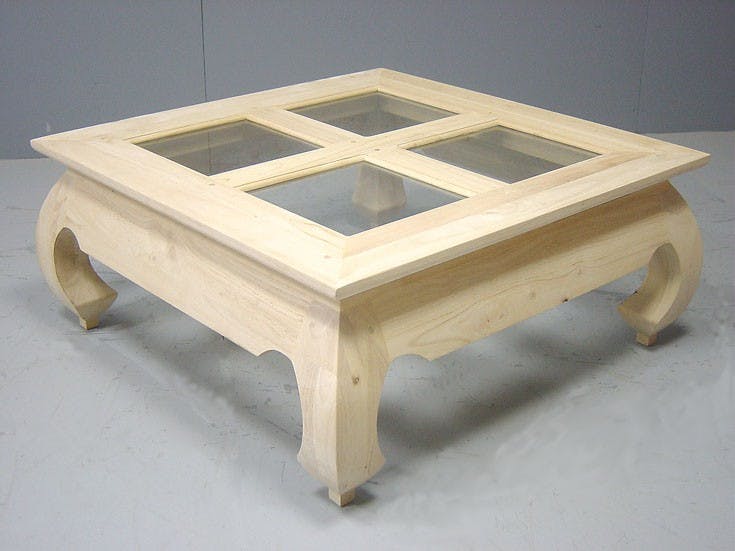 Table basse Opium vitrée Hévéa 4x4 carreaux 80x80x35cm MAORI