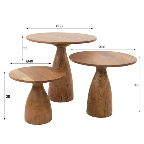 Table basse organique ronde en bois d'acacia massif (lot de 3) MELBOURNE