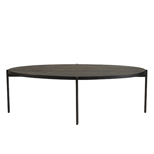 Table basse ovale bois anthracite lignes dorées BIHAR