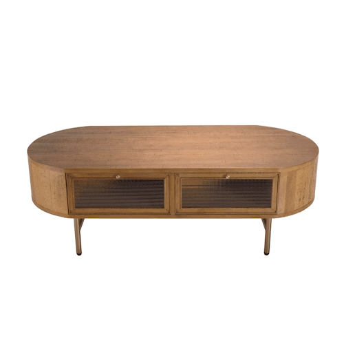 Table basse ovale bois et verre 4 tiroirs BURGOS