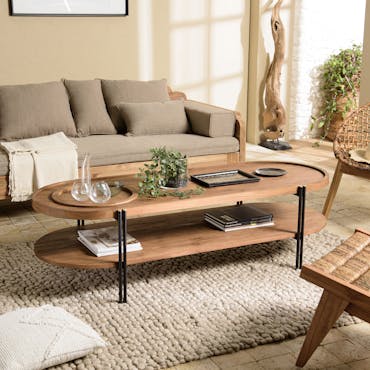 Table basse ovale double plateau en teck recyclé 160 cm SWING
