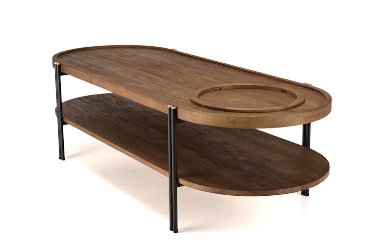 Table basse ovale double plateau en teck recyclé 160 cm SWING