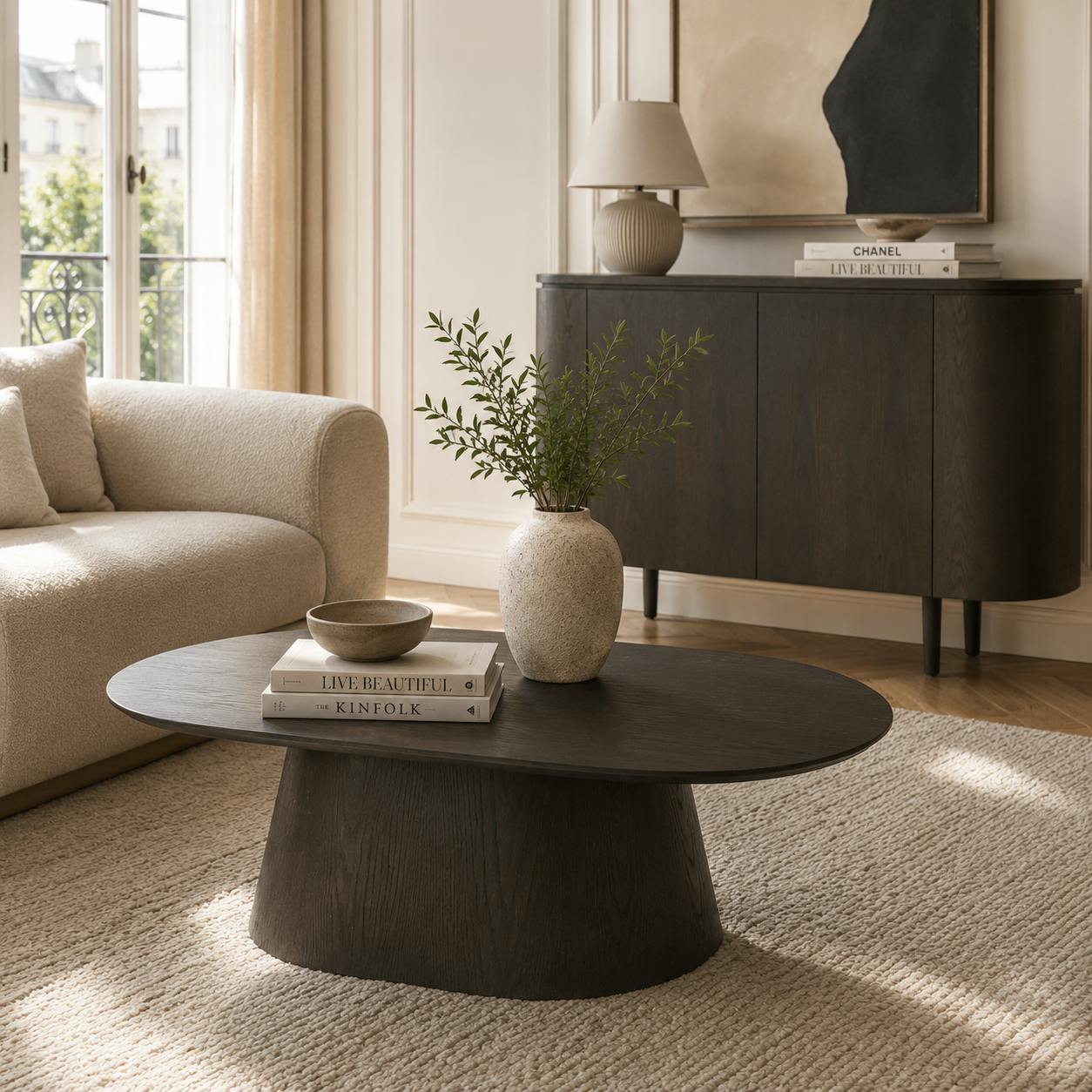 Table basse ovale en chêne brun LOREN