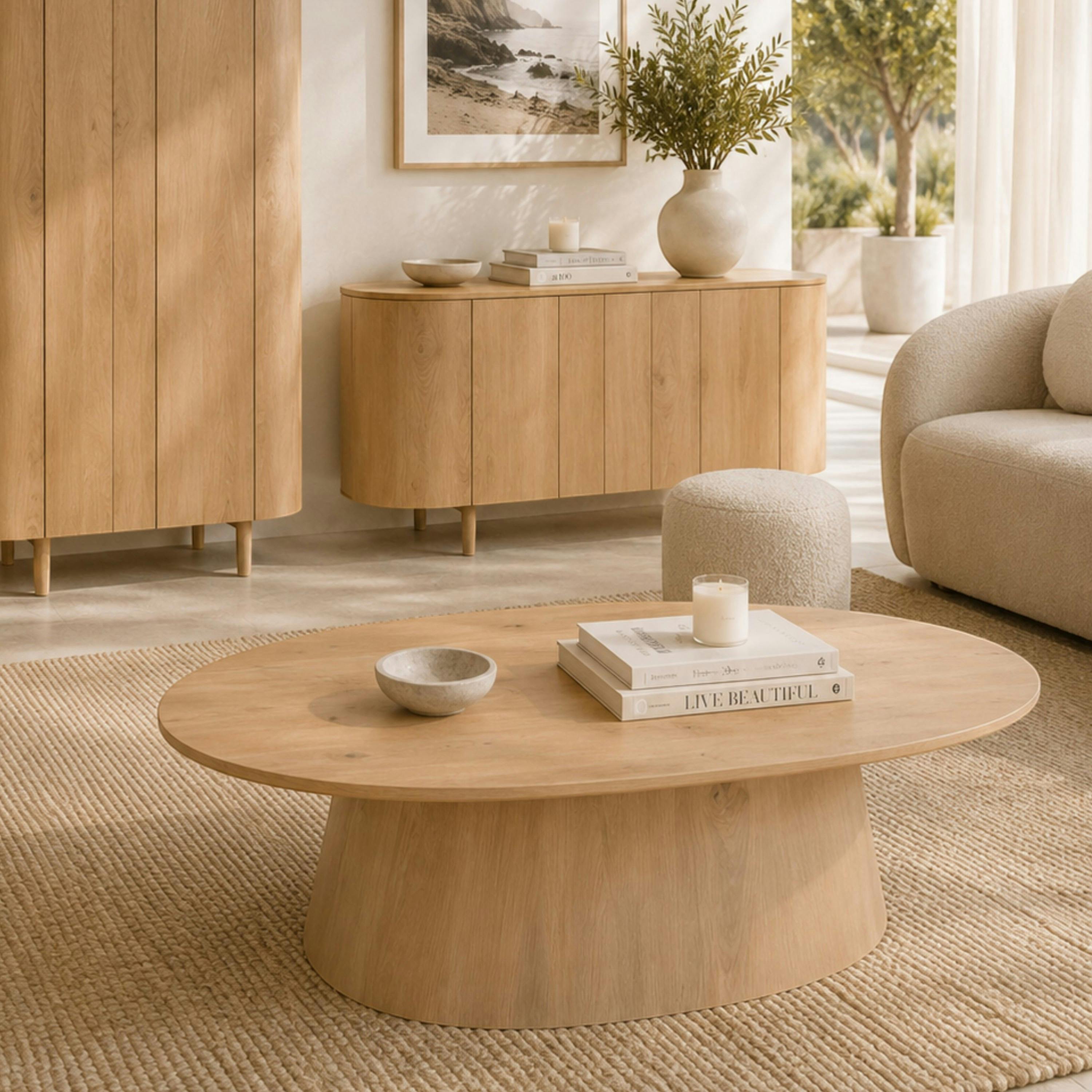 Table basse ovale en chêne clair LOREN