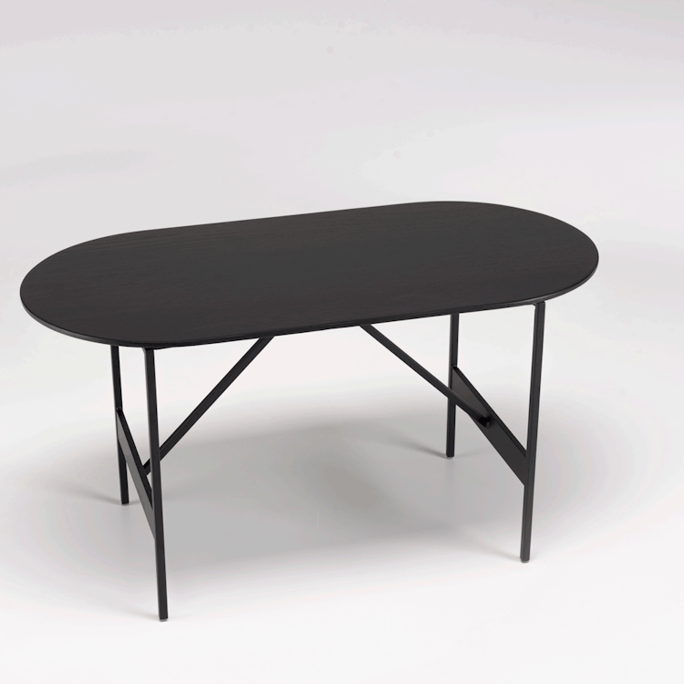 Table Basse Ovale Moderne En Pierre Avec Base Abstraite En Acier Noir