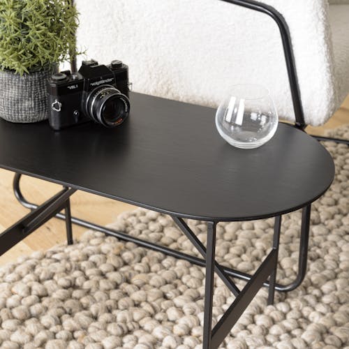 Table basse ovale noire bois et métal CORUMBA