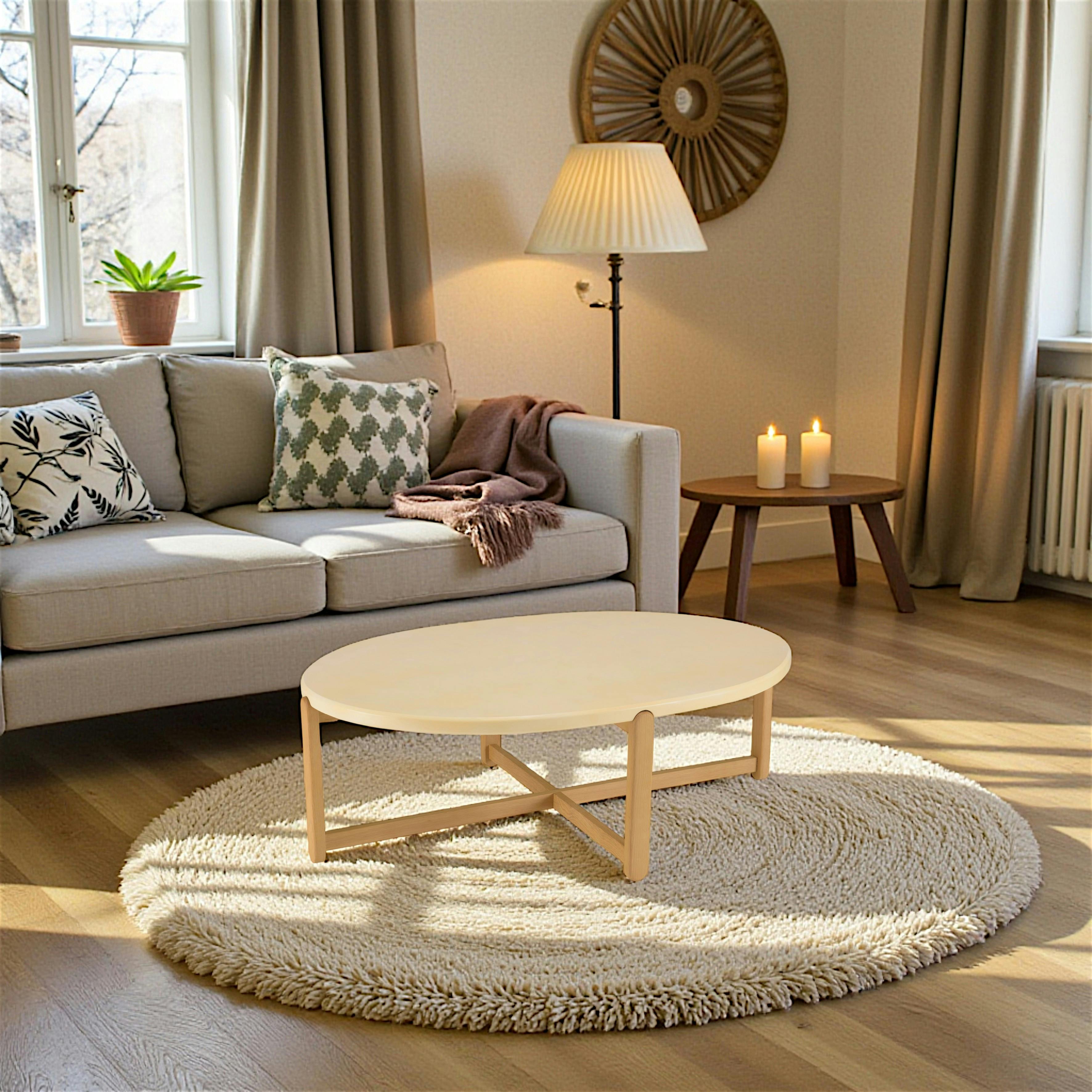 Table basse ovale plateau béton beige 121 cm BRASILIA
