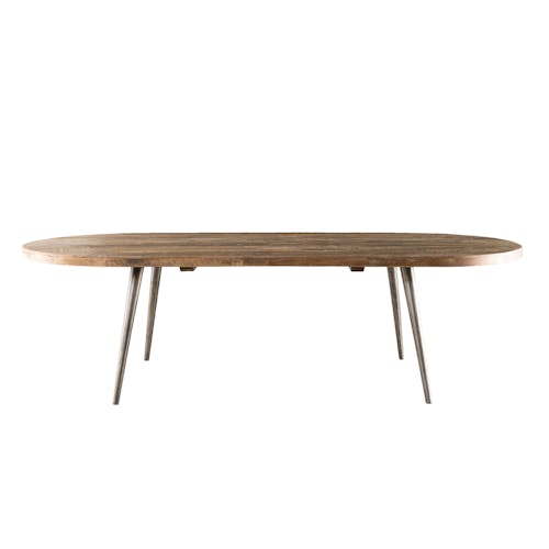 Table basse ovale en bois recycle et metal de style contemporain