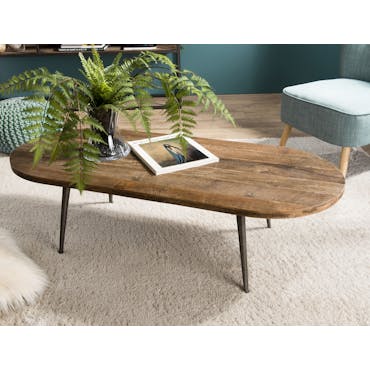 Table basse ovale en bois recycle et metal de style contemporain