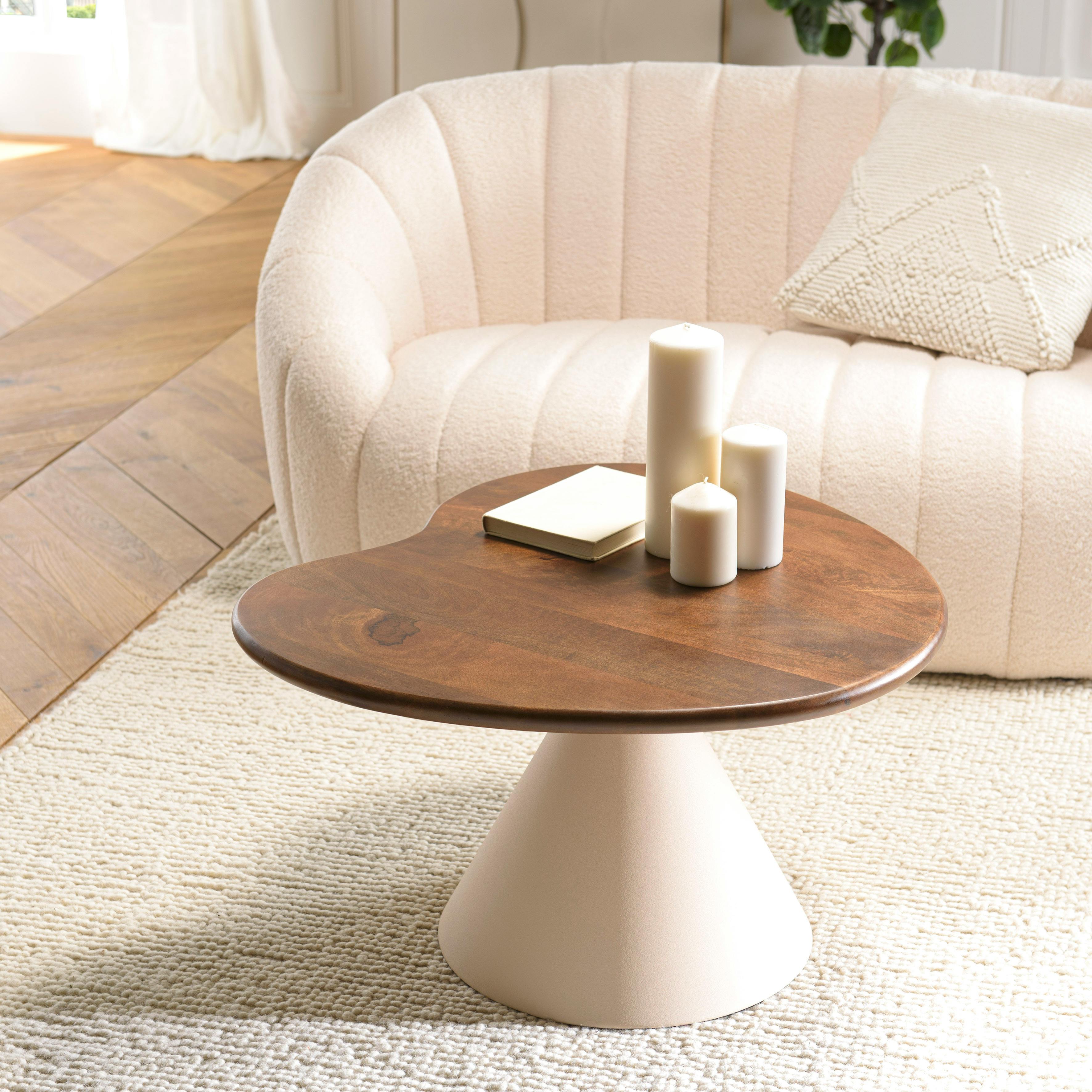 Table basse ovoïde plateau en manguier pied ivoire TOSCA
