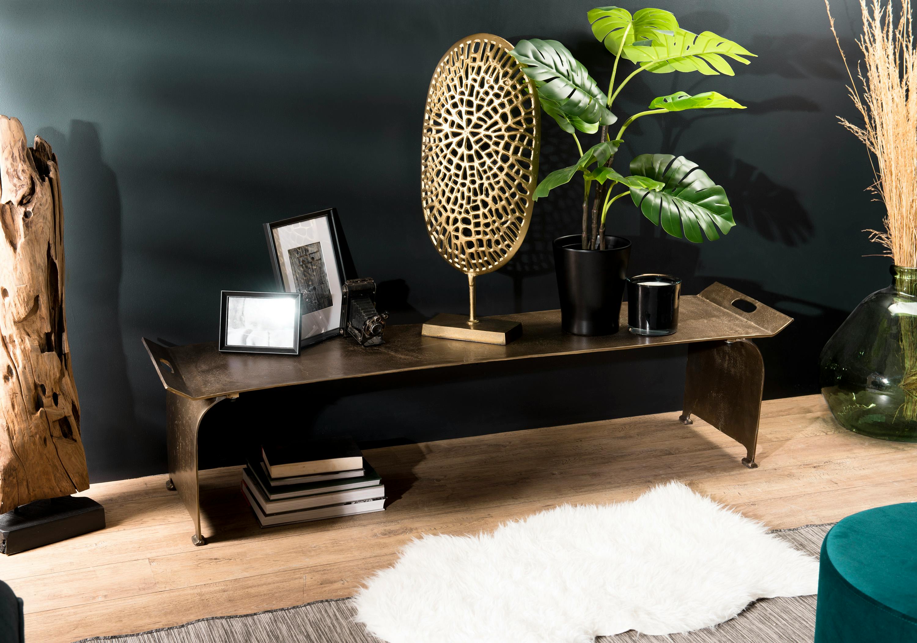 Table basse rectangulaire en metal dore de style contemporain