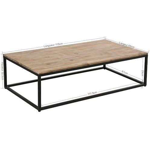 Table basse rectangulaire en bois et metal noir de style contemporain