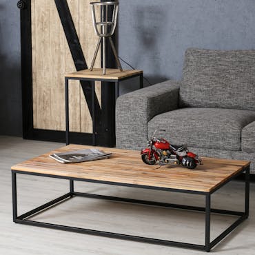  Table basse rectangulaire en bois et metal noir de style contemporain