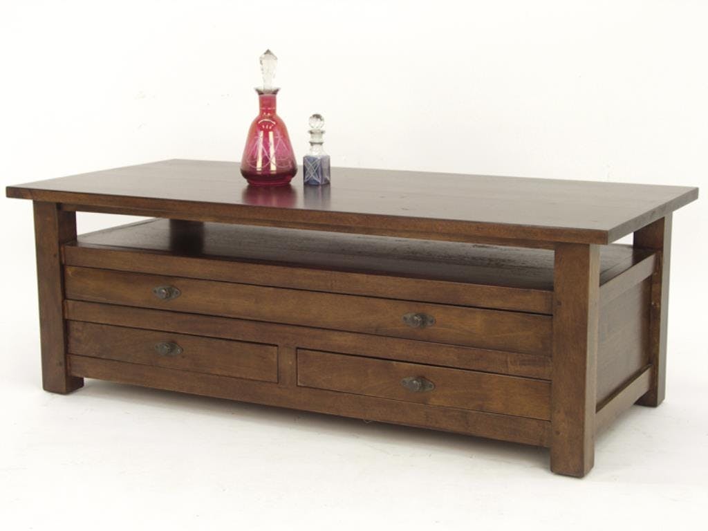 Table basse rectangle 3 tiroirs hévéa 125x58x43cm TRADITION