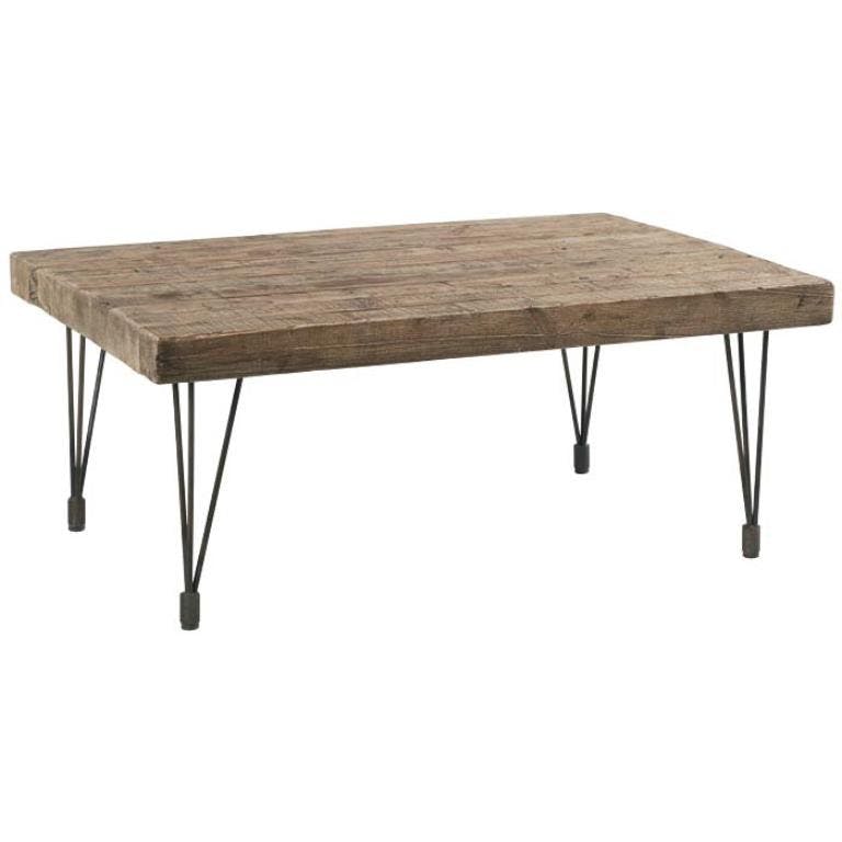 Table basse rectangle 69cm pin recyclé et fer vieilli LANDAISE