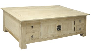  Table basse rectangle avec 4 portes et 8 tiroirs 120x70x40cm MAORI