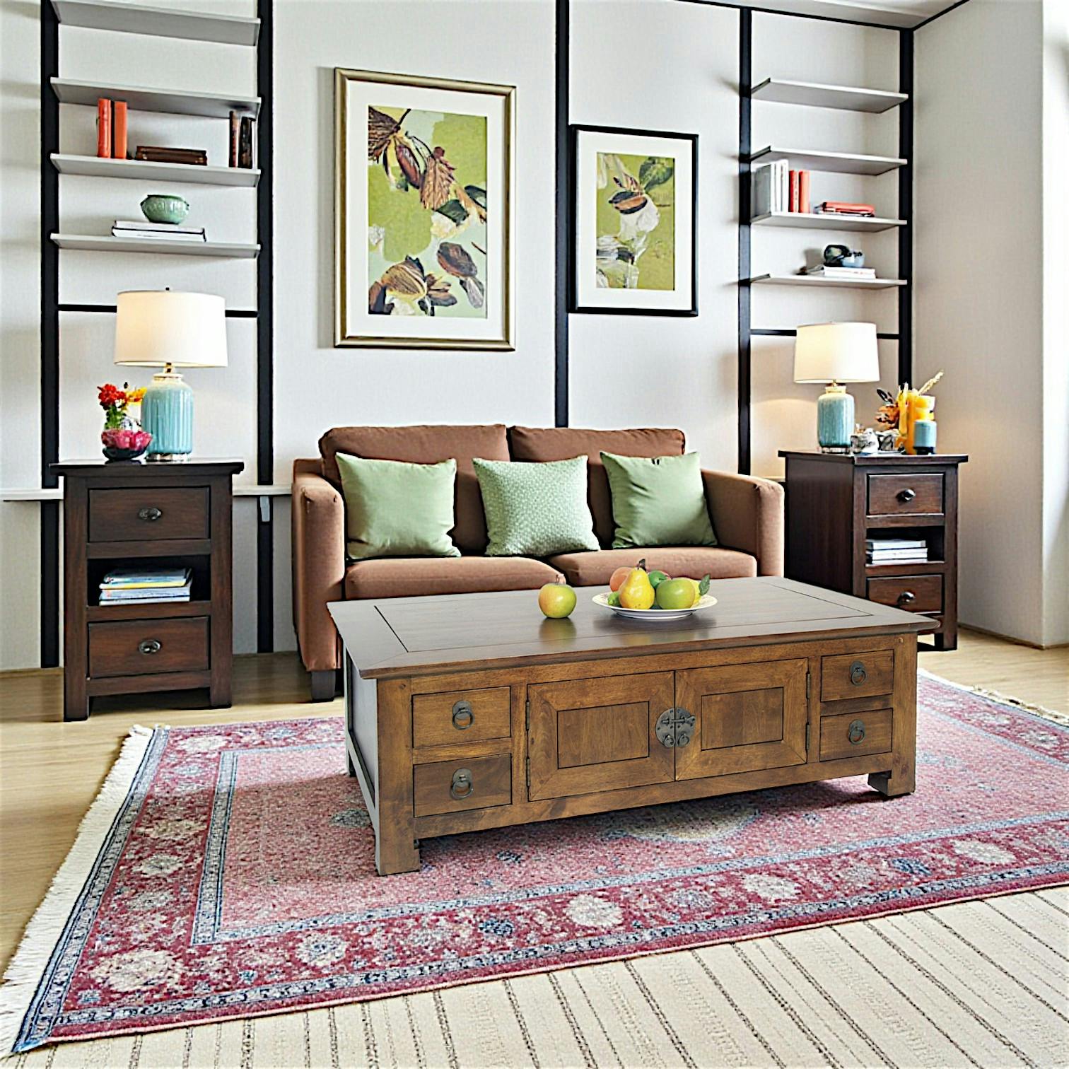 Table basse rectangle avec 4 portes et 8 tiroirs 120x70x40cm MAORI