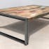 Table basse rectangulaire en bois recycle et metal de style industriel