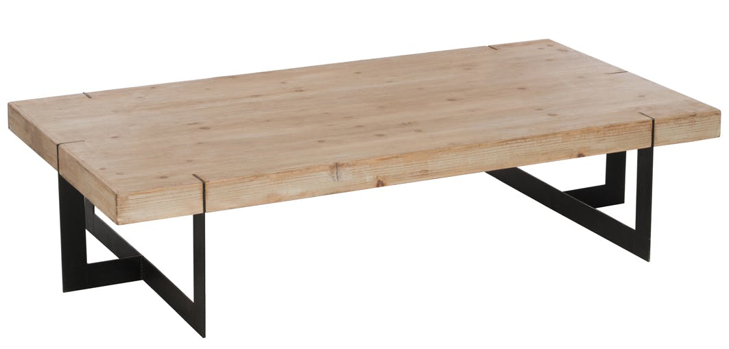 Table basse rectangle en bois brut et pieds métal noir 150x80x35cm