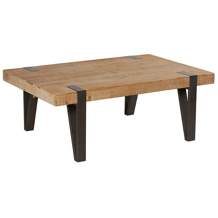 Table basse rectangle en sapin massif doublé et pieds métal 120x80x45cm EPIKA