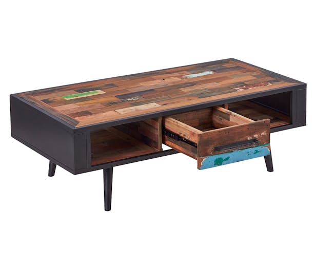 Table basse rectangulaire un tiroir en bois recycle de syle industriel