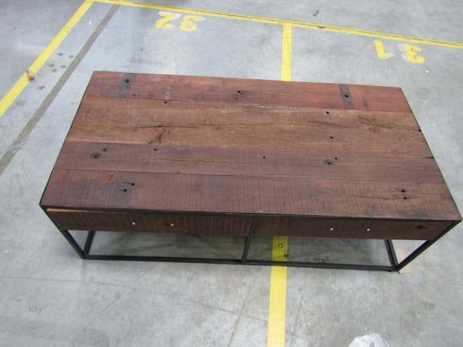 Table basse rectangulaire 2 tiroirs bois de récupération WELLINGTON