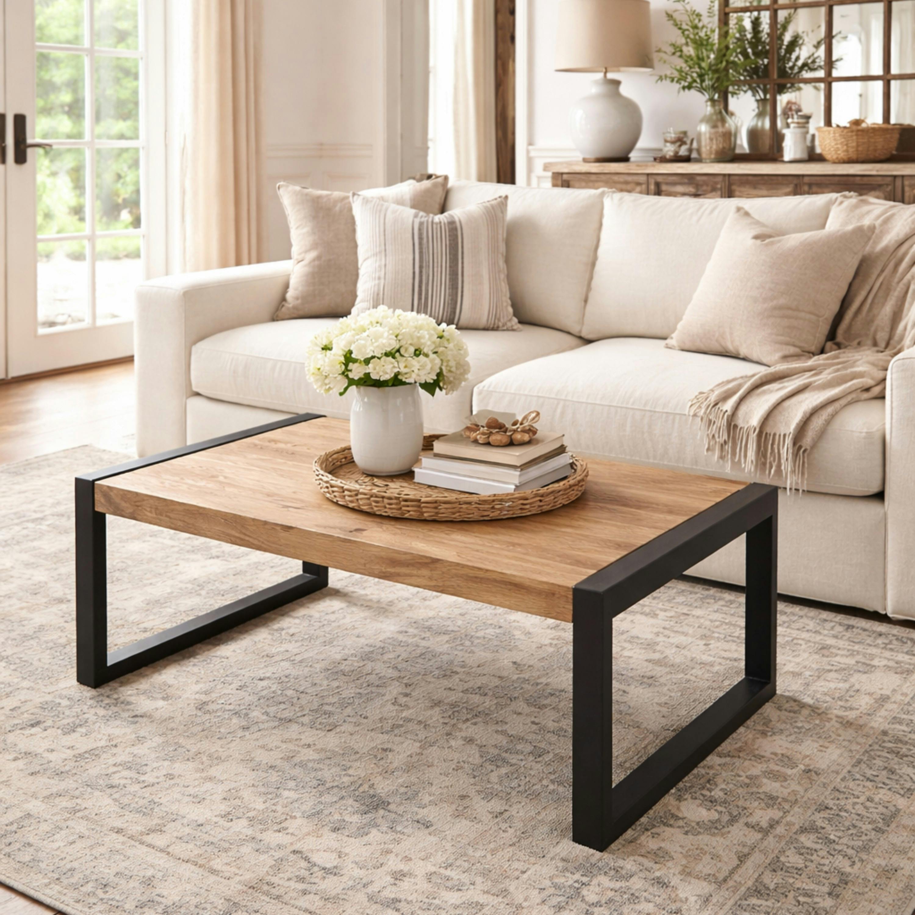 Table basse rectangulaire bois clair métal noir MILORA