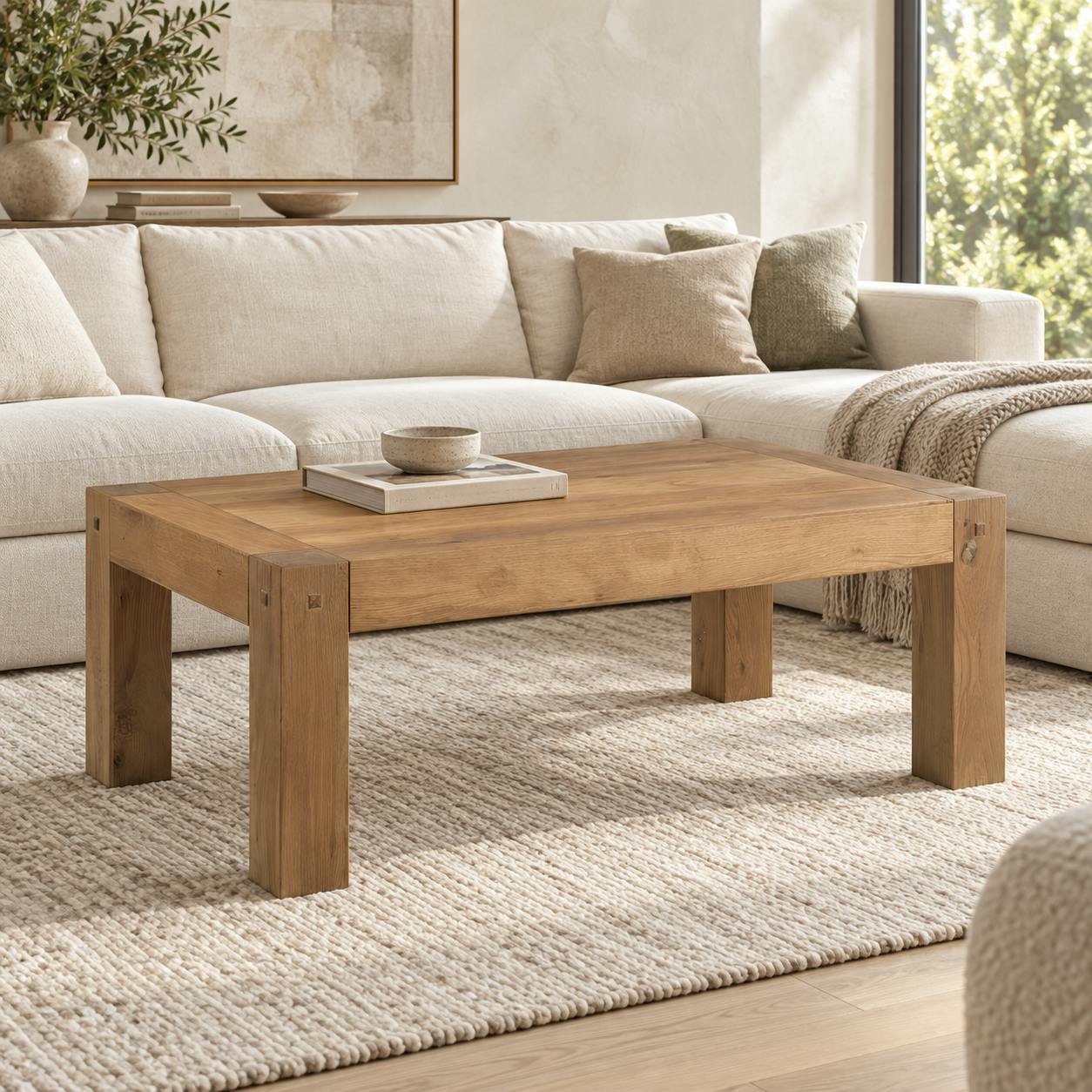 Table basse rectangulaire en bois de style campagne