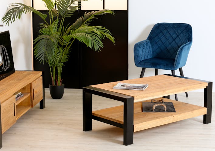 Table basse rectangulaire deux plateaux bois et metal style industriel